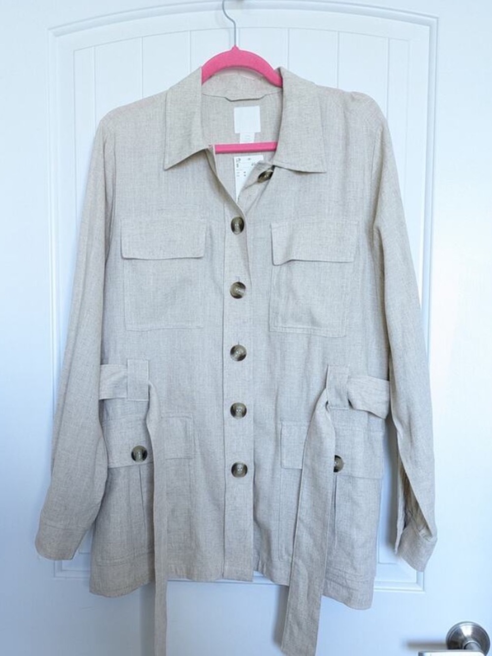H&M • Stylish Linen Look Belted Utility Jacket - Beige - Picture 3 of 11